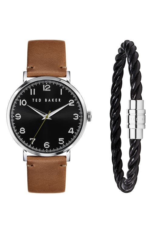 Phylipa Leather Strap Watch & Leather Bracelet Set