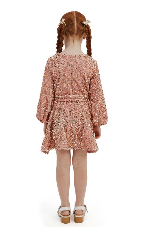 Shop Bardot Junior Kids' Velour Sequin Long Sleeve Faux Wrap Dress In Dusty Pink