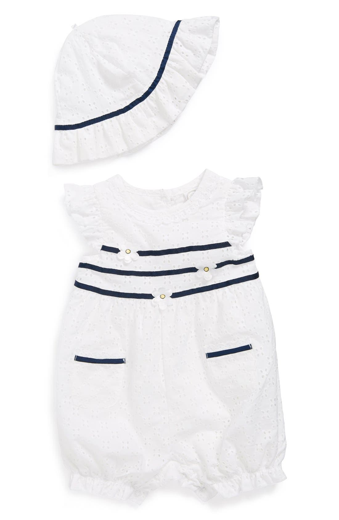 Little Me 'Daisy' Eyelet Sunsuit & Hat (Baby Girls) Nordstrom