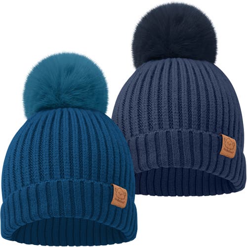 Keababies 2-pack Pom Knitted Beanie In Cobalt