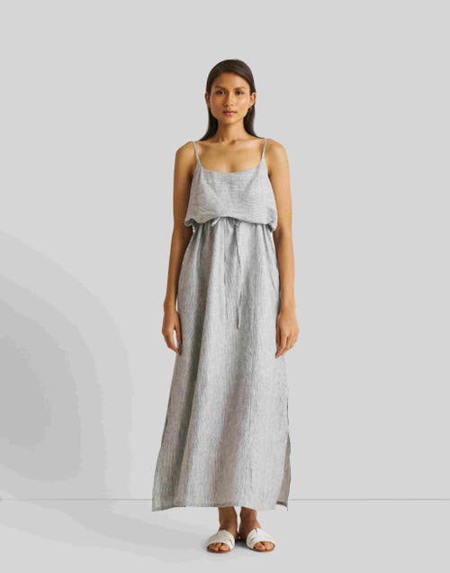 Reistor Strappy Maxi Dress In Pin-striped Linen