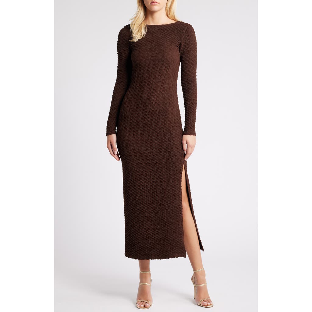 Rare London Popcorn Long Sleeve Midi Dress in Brown