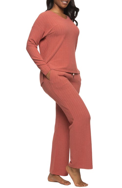 Shop Felina Serena Long Sleeve Rib Knit Pajamas In Marsala