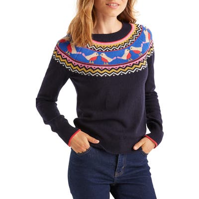 Boden Festive Fair Isle Wool, Cotton & Alpaca Blend Sweater, Blue