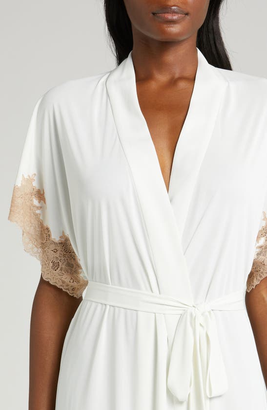 Shop Natori Thalia Lace Appliqué Short Sleeve Robe In Ivory