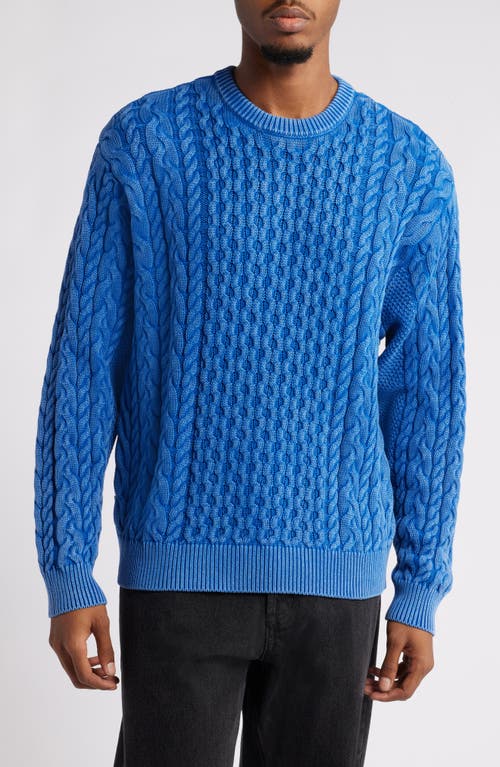 Obey Faded Wash Cable Sweater in Olympian Blue Faded Wash 