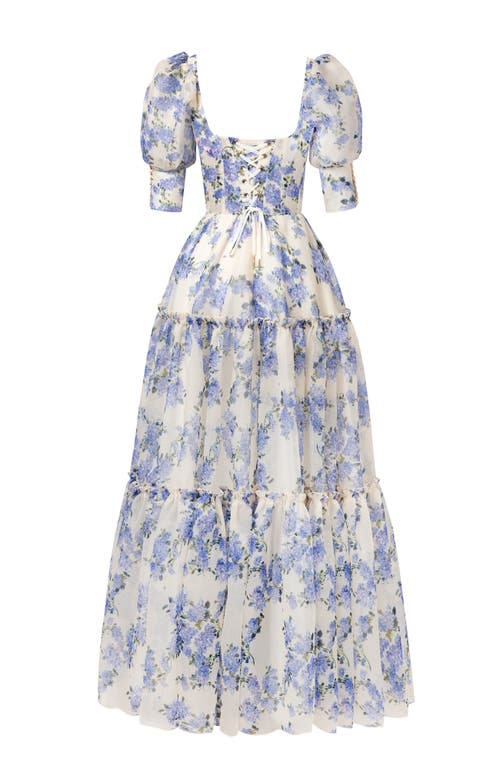 Milla Hydrangea Feminine Voluminous Sheer Sleeves Dress In Hydrangea