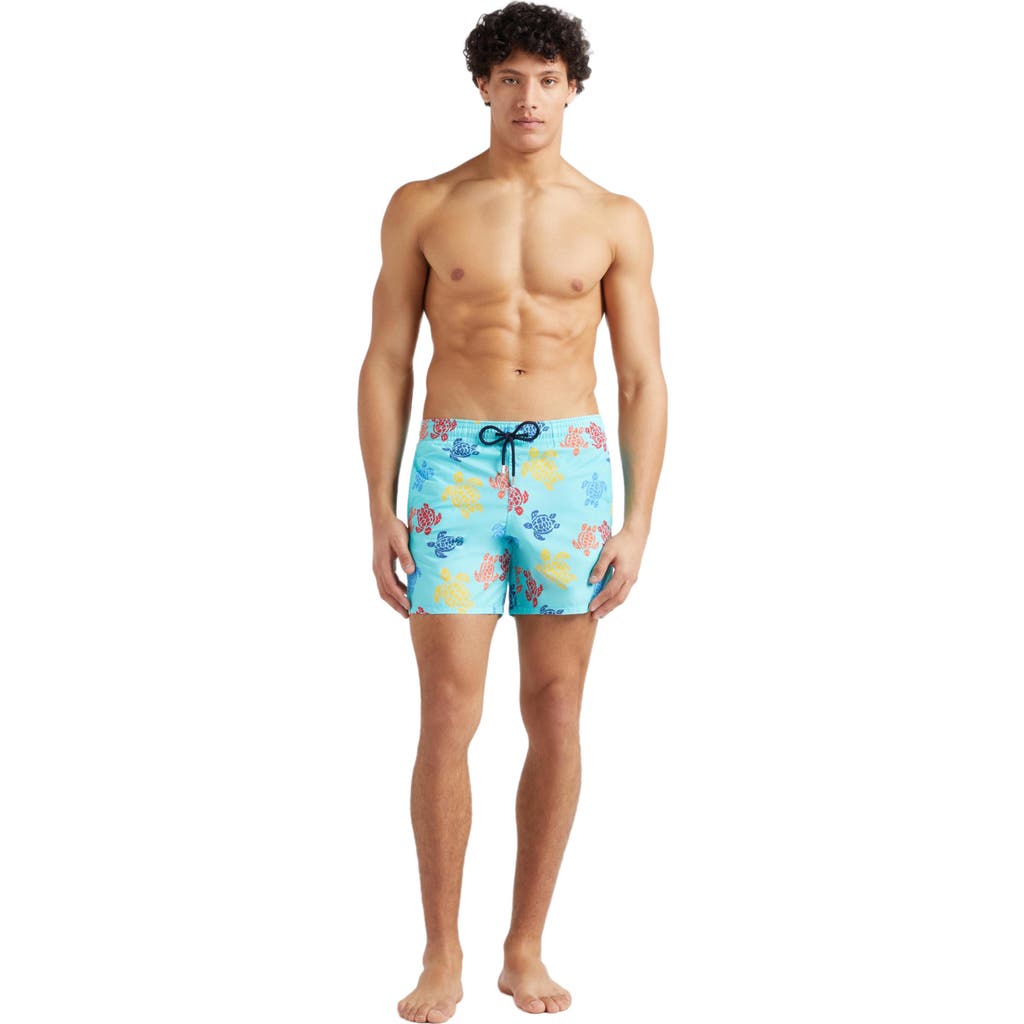 Vilebrequin Turtle Print Mistral Swim Shorts In Bleu Lazuli