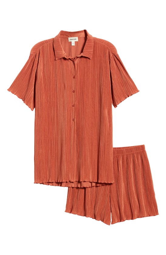 Shop Open Edit Plissé Short Pajamas In Rust Redwood