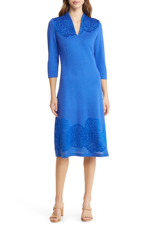 Ming Wang Jacquard Knit Dress in Dazzling Blue