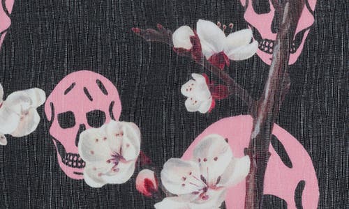 Shop Alexander Mcqueen Blossom Skull Silk Chiffon Scarf In Black/pink