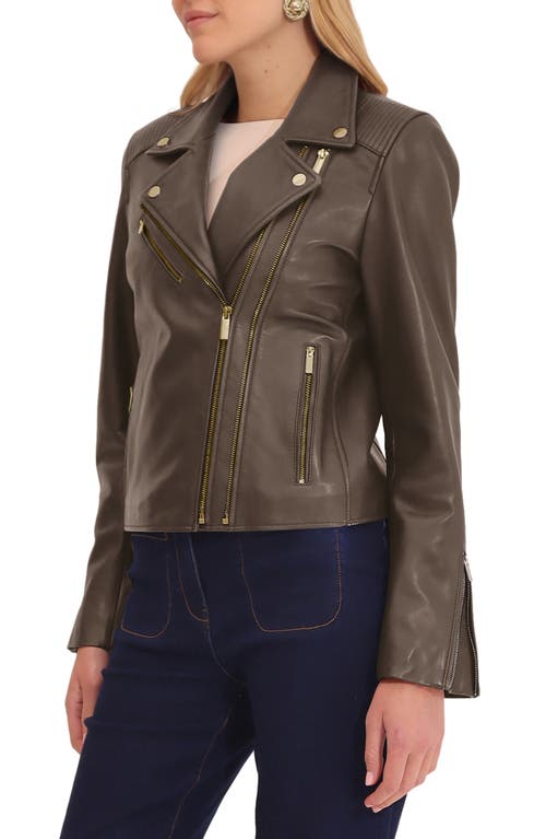 Shop Bagatelle Leather Biker Jacket In Fossil