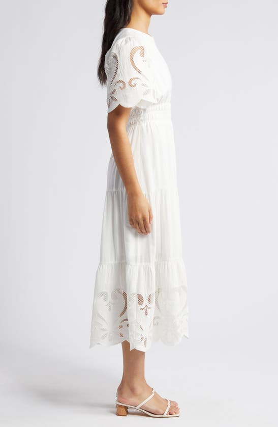 Shop Zoe And Claire Lace Detail Tiered Midi Dress In White