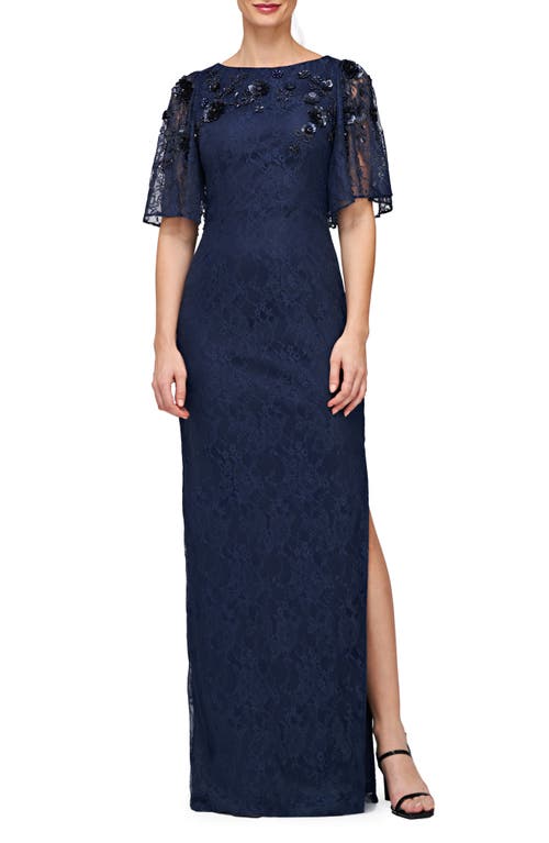 Kalani Embellished Lace Gown in Navy