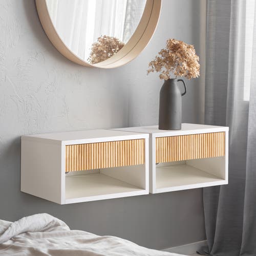 Jonathan Y Elise Classic Contemporary Floating Wall Mounted Nightstand With Soft-close Tambour Drawe In White/light Oak