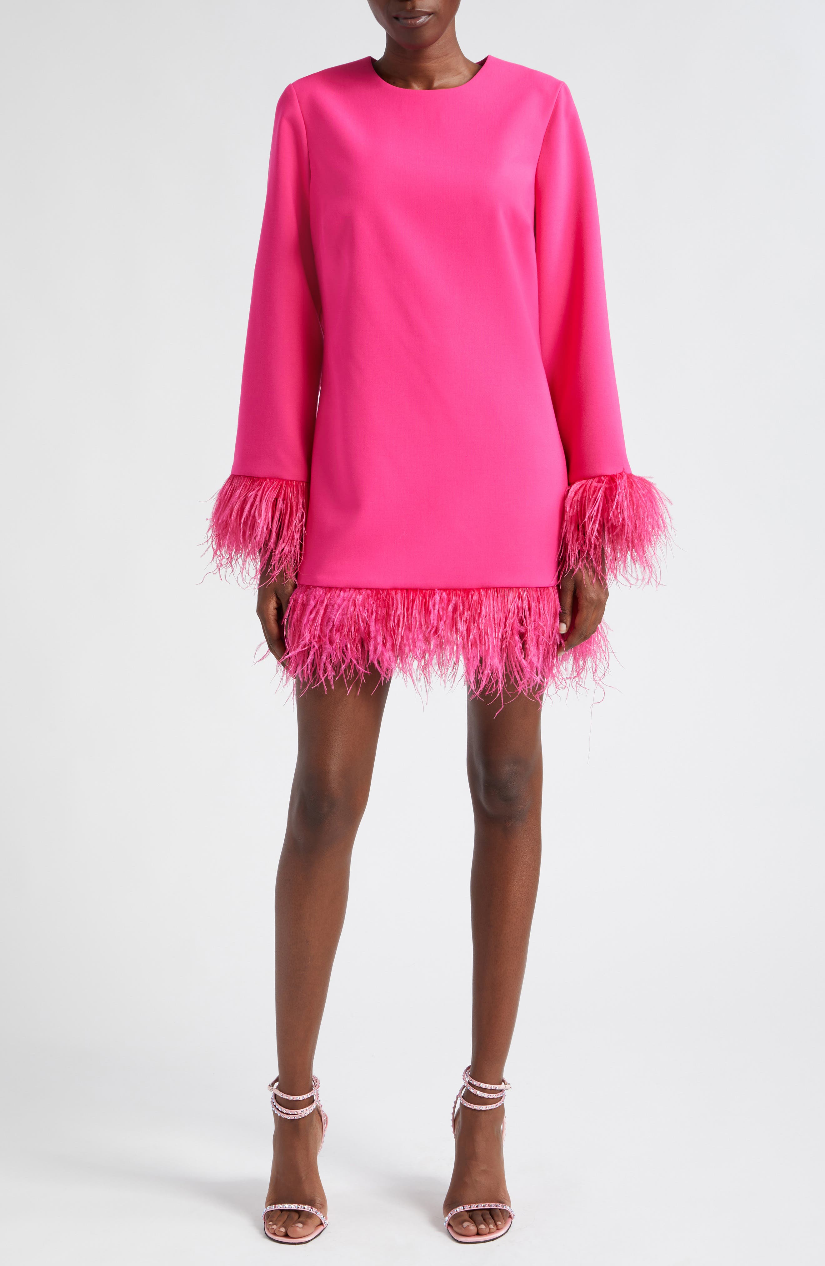 LIKELY Marullo Feather Trim Long Sleeve Dress | Nordstrom