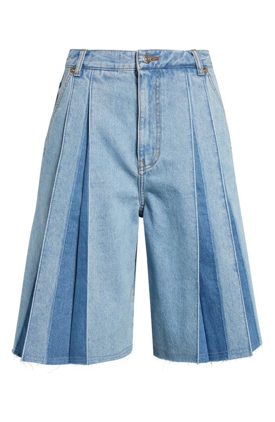 Shop Eenk Pleated Denim Bermuda Shorts In Blue