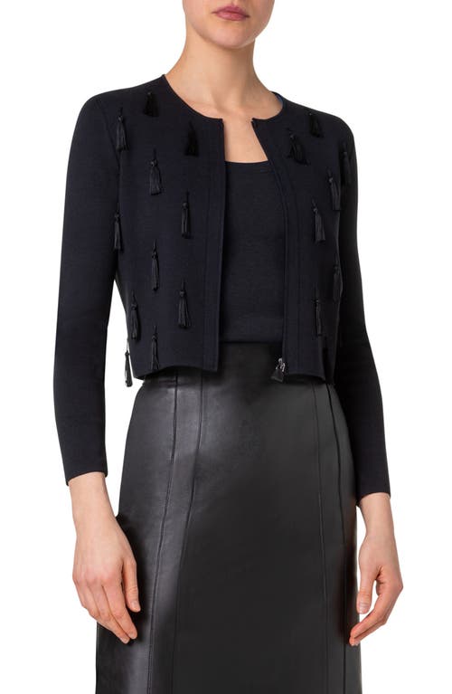 Akris Tassel Embellished Zip-Up Cardigan Black at Nordstrom,