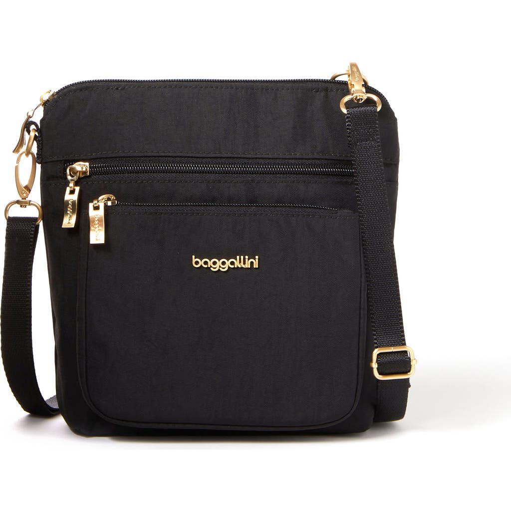 Baggallini Modern Pocket Crossbody Bag In Black With Gold Hardware