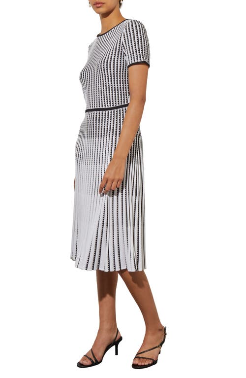 Ming Wang Grid Stripe Flare Knit Dress In White/black