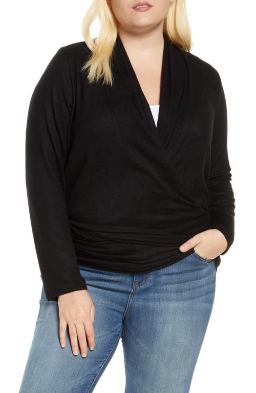 Loveappella Multi Wear Tie Front Draped Cardigan In Black
