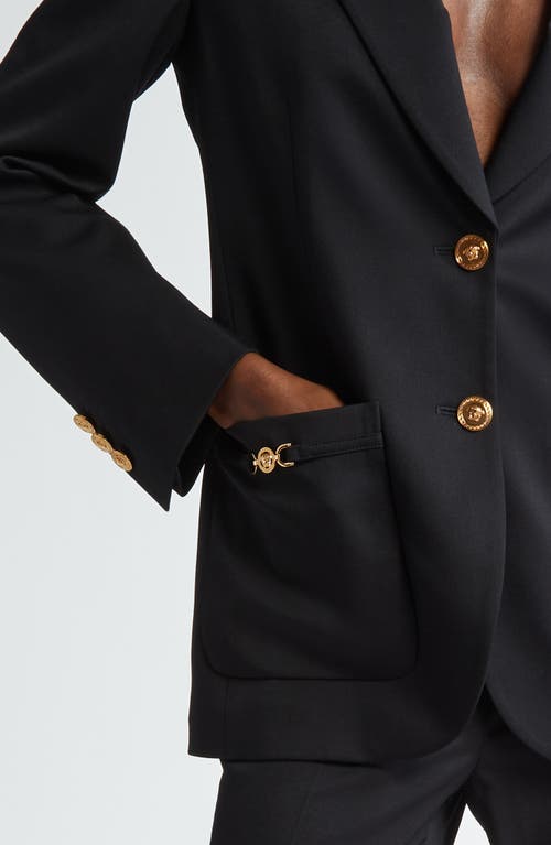 Shop Versace Stretch Wool Blazer In Black