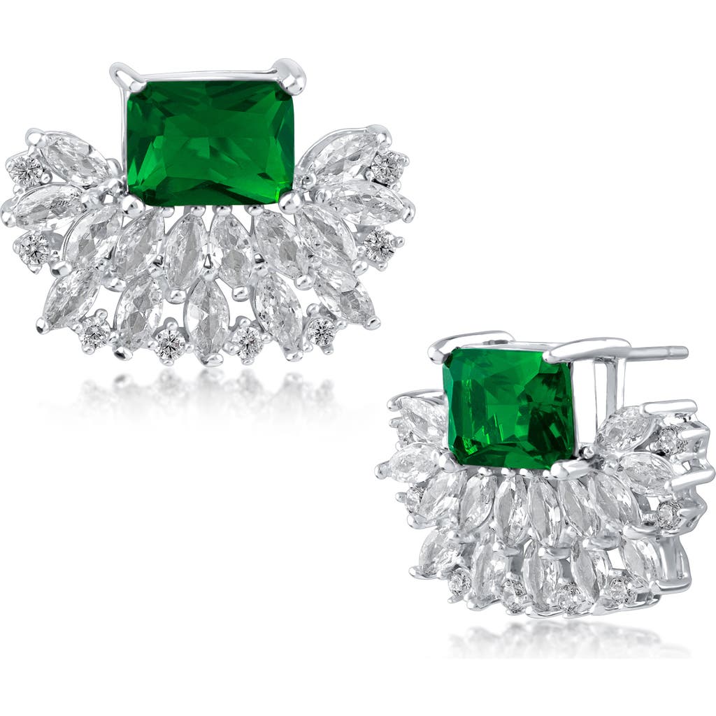 Shop Cz By Kenneth Jay Lane Mixed Cz Crown Stud Earrings In Emerald/silver