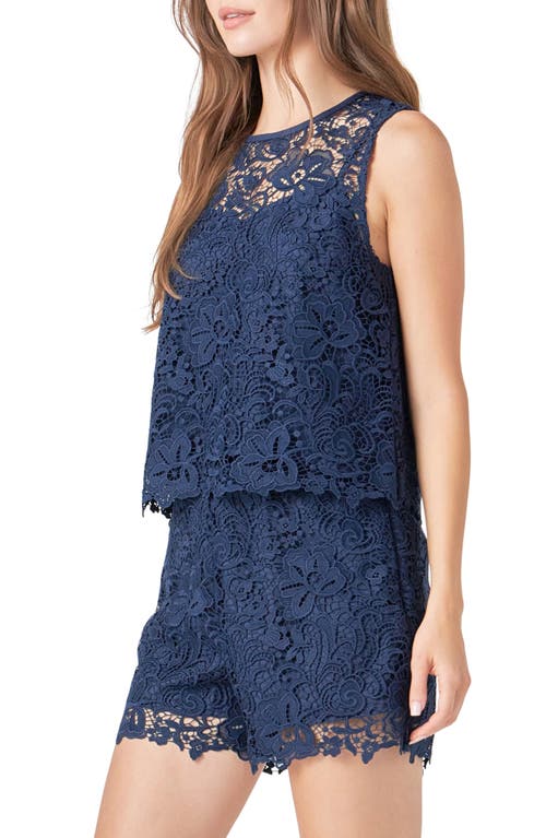 Endless Rose Deco Sleeveless Lace Top In Navy