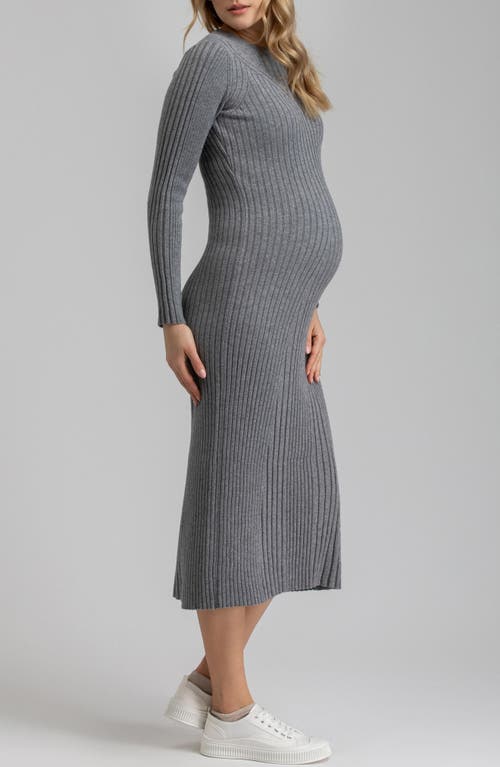 Shop Pietro Brunelli Long Sleeve Rib Maternity Midi Sweater Dress In Light/pastel Grey