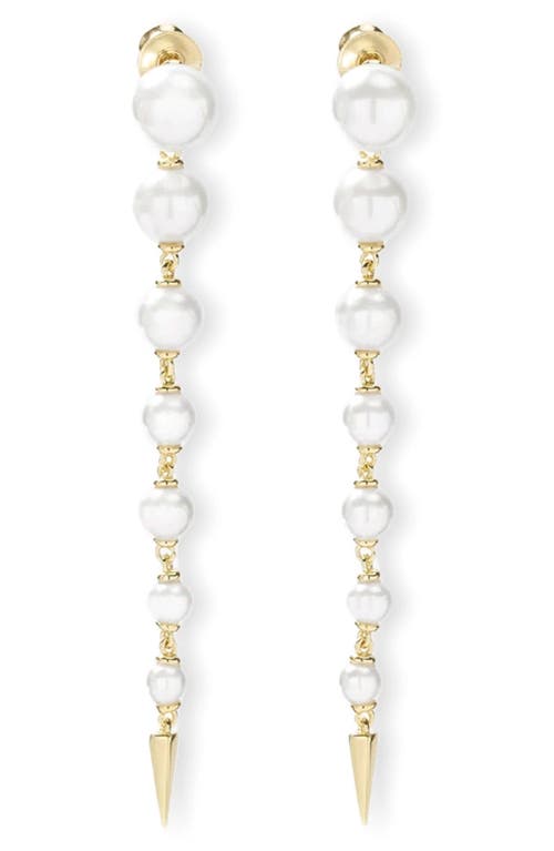 Imitation Pearl Linear Drop Earrings in White Pearl/Gold