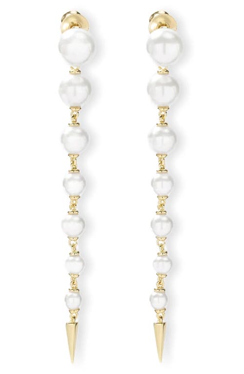 Shop Melinda Maria Imitation Pearl Linear Drop Earrings In White Pearl/gold