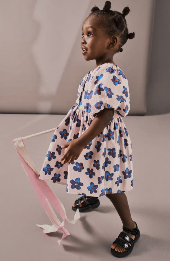 Shop Next Kids' Bold Floral Cotton Dress In Blue White