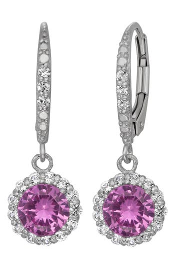 Fzn Sterling Silver Created Sapphire Drop Earrings In Pink Sapphire