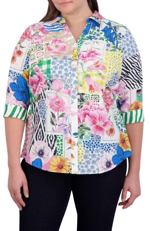 Foxcroft Mary Patchwork Floral Print Cotton Button-Up Shirt Pink Multi at Nordstrom,