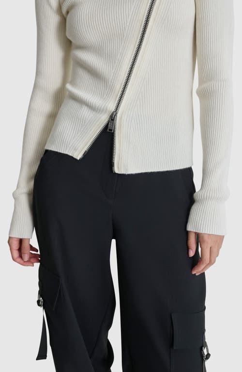 Shop Dkny Asymmetric Zip Detail Sweater In Ivory