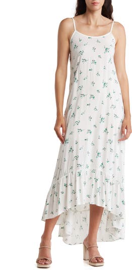 Ditsy Floral Print High Waist Dress, Elegant Ruffle Trim