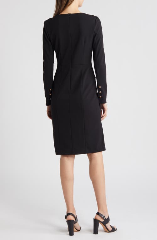 Shop Eliza J Long Sleeve Pocketed Sheath Dress In Black