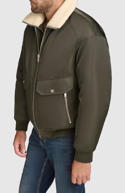 Shop Andrew Marc Flight Satin Aviator Jacket With Removable Bib In Olive