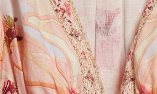 Shop Camilla Blossoms & Brushstrokes Long Sleeve Linen Maxi Dress In Blossoms And Brushstrokes