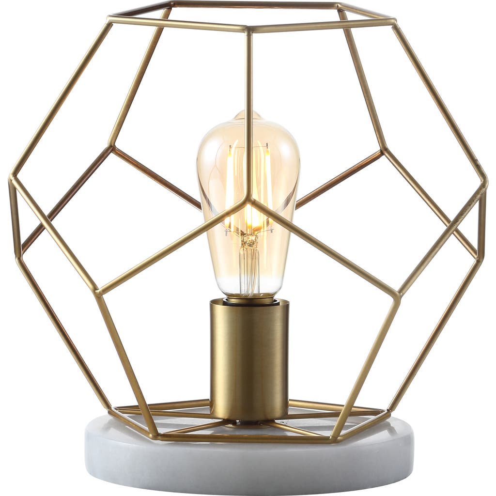 Jonathan Y James Midcentury Glam Metal/marble Geometric Led Table Lamp In Brass Gold