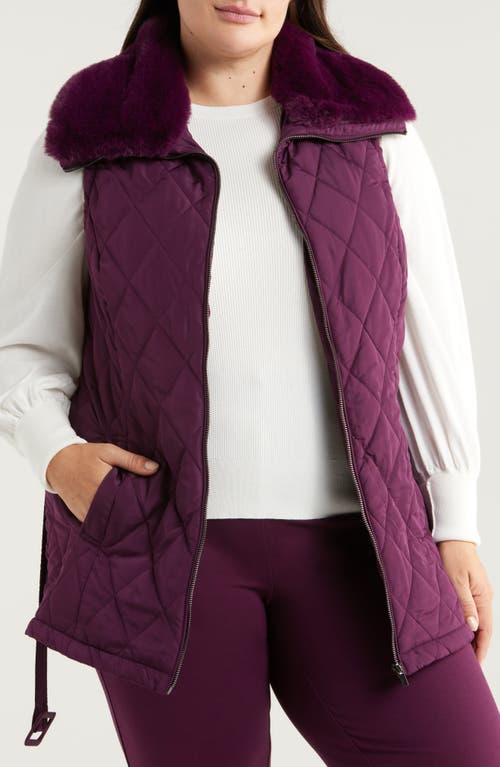 Shop Anne Klein Belted Quilted Faux Fur Collar Vest In Deep Plum