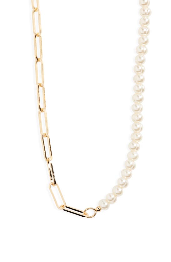 Shop Bp. Imitation Pearl & Paper Clip Chain Necklace In Gold Multi