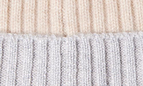 Shop Sofia Cashmere Ribbed Cashmere Knit Beanie With Faux Fur Pompom In Oatmeal/grey