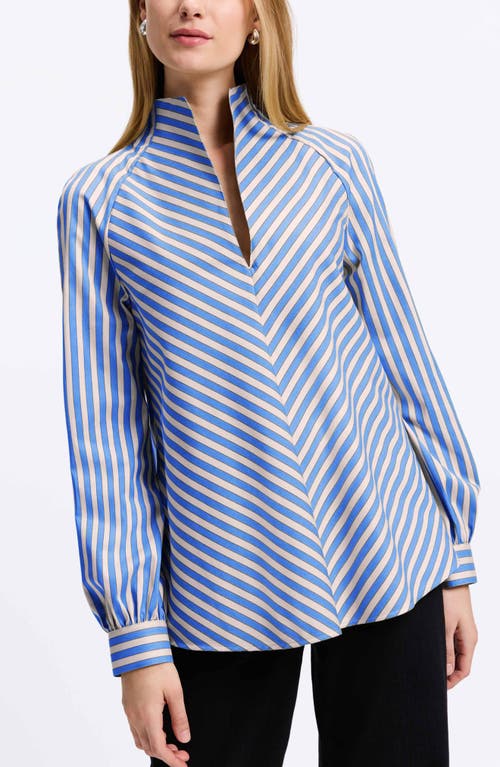 Shop Foxcroft Daphne Stripe Stretch Cotton Blend Button-up Shirt In Cobalt Blue/neu