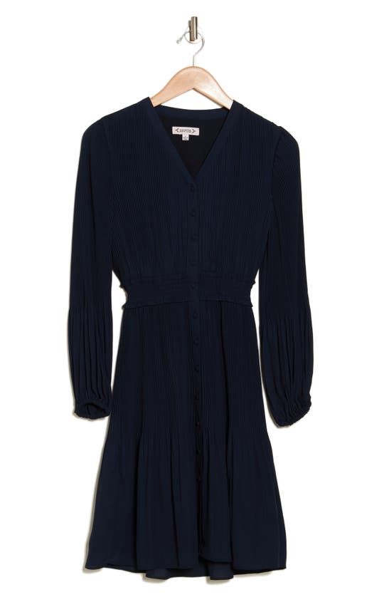 Shop Nanette Lepore Pleated Long Sleeve Fit & Flare Dress In Nanette Navy