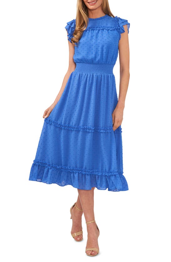 Cece Clip Dot Flutter Sleeve Midi Dress In Tropical Night ModeSens