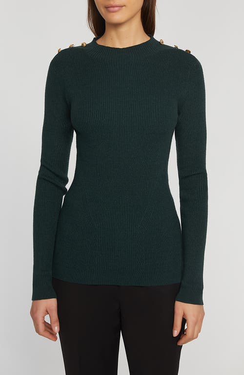 Shop Elie Tahari The Yana Button Shoulder Rib Sweater In Juniper