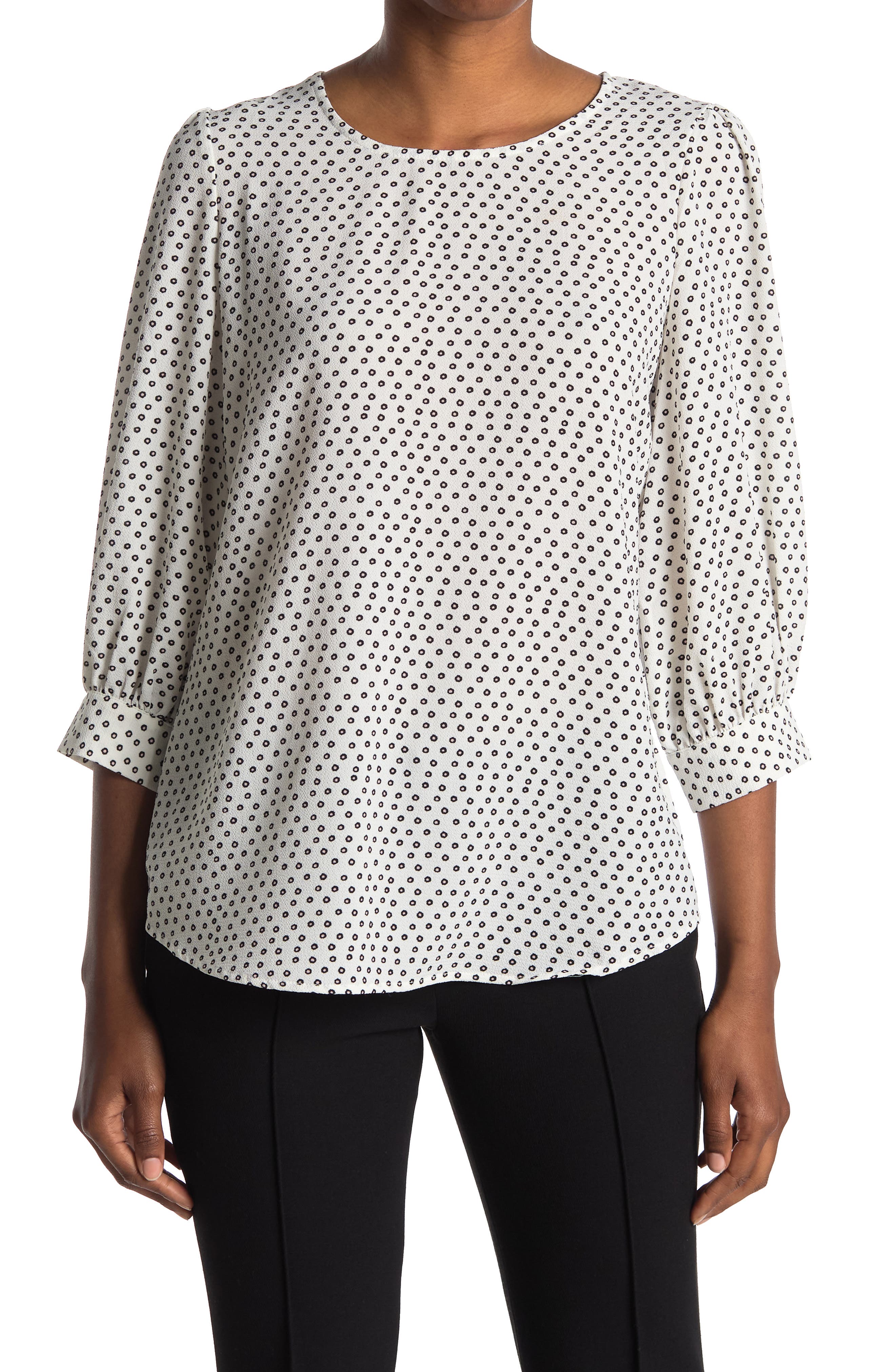 Adrianna Papell Pebbled 3/4 Sleeve Crepe Blouse In Ivryflwrdt