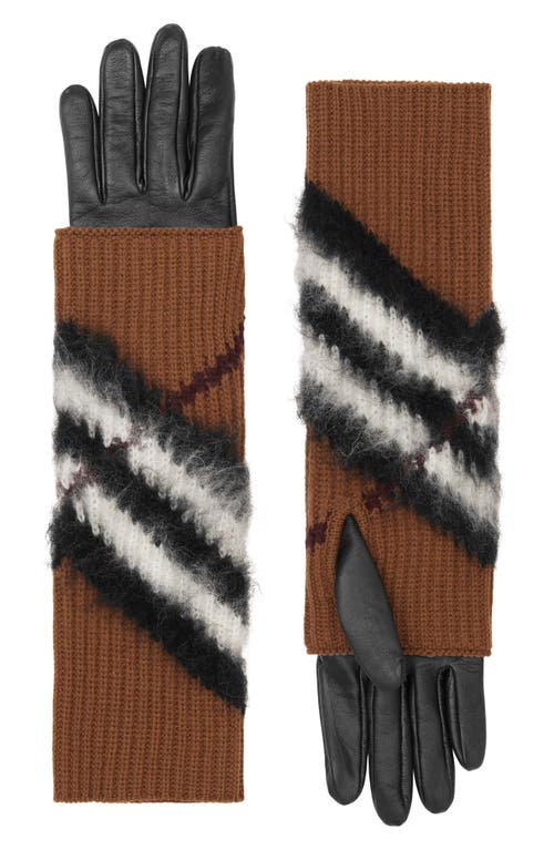 burberry Lambskin Leather Gloves with Removable Wool & Cashmere Blend Overlay in Dark Birch Brown Ip