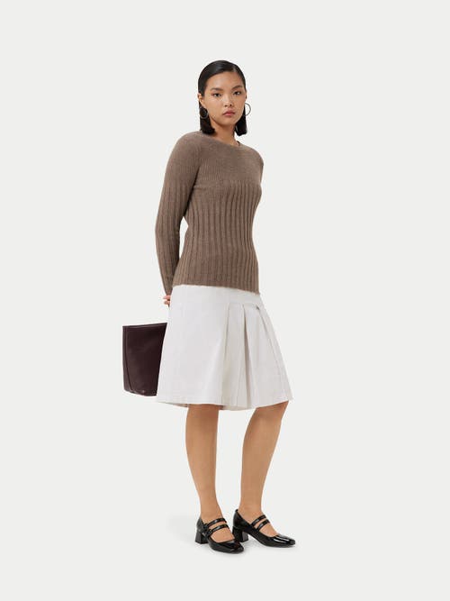 Gobi Mongolian Cashmere Organic Color Rib-knit Cashmere Crew Neck Sweater In Taupe